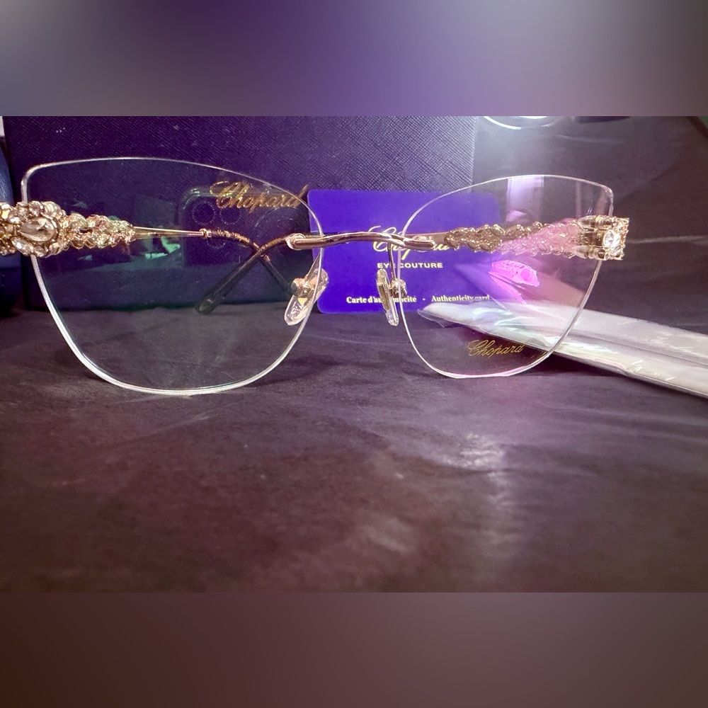 Chopard Rimless Glasses with Gold Floral Temples